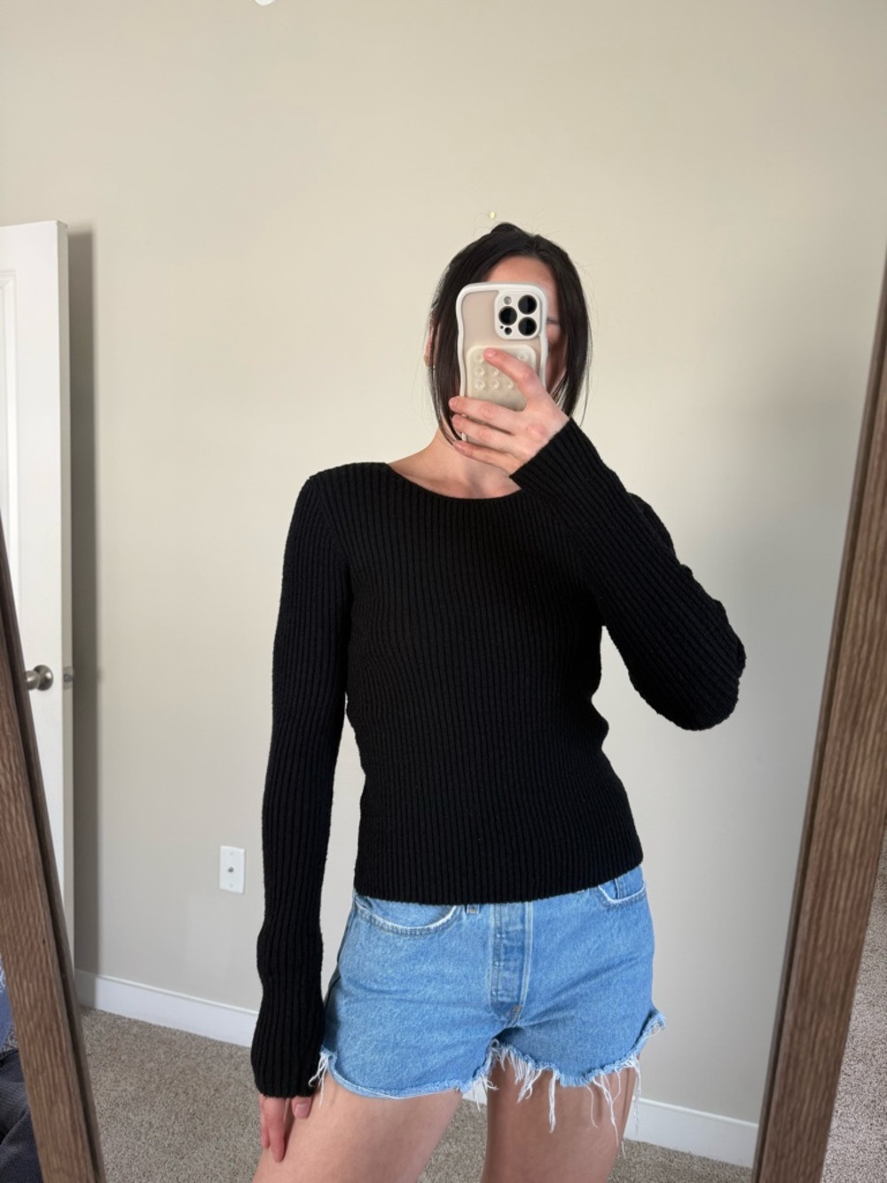 ASTR the Label Black Ribbed Long Sleeve Sweater with Open Back Size Medium